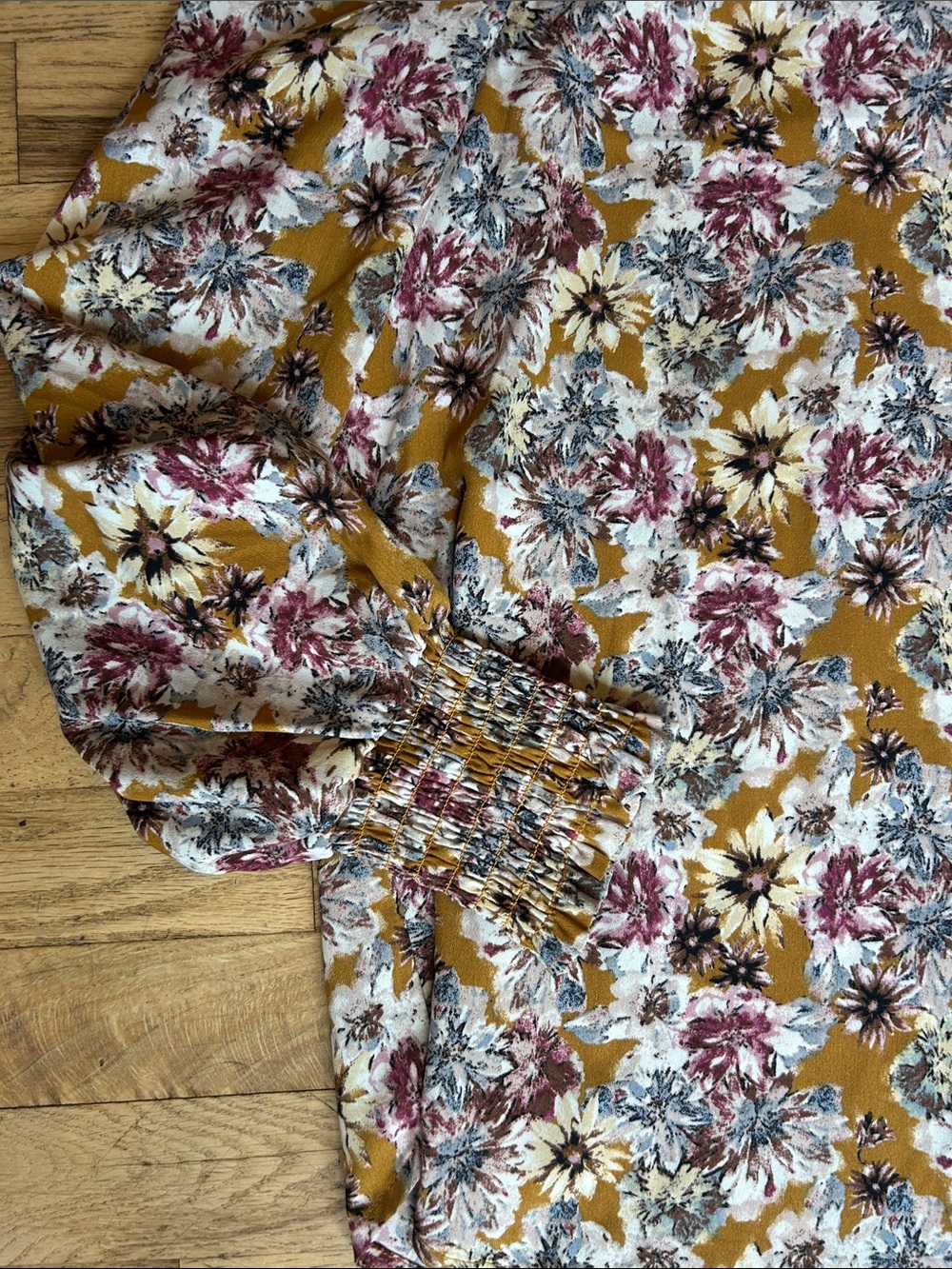Pleione Mustard Floral Long-Sleeve Blouse - Picture 4 of 8